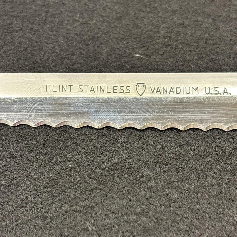 Vintage Flint Vanadium Serrated Slicing or Bread Knife Stainless USA Made 14 in